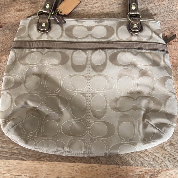 COACH Poppy Metallic Signature Sateen Glam Tote - Picture 5 of 8